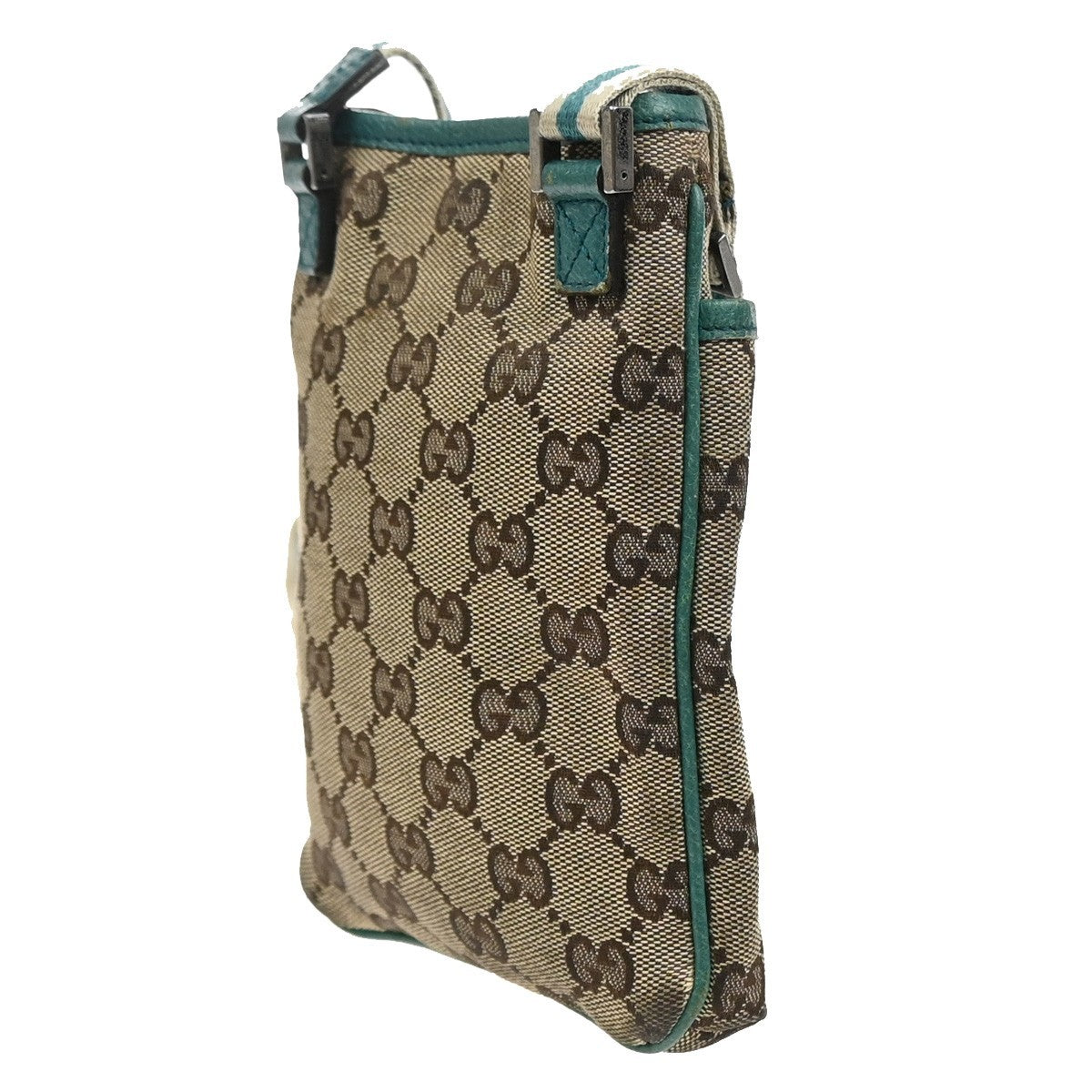 GUCCI GG Pattern Sherry Shoulder Bag Canvas Leather Beige Green Italy 64MA586
