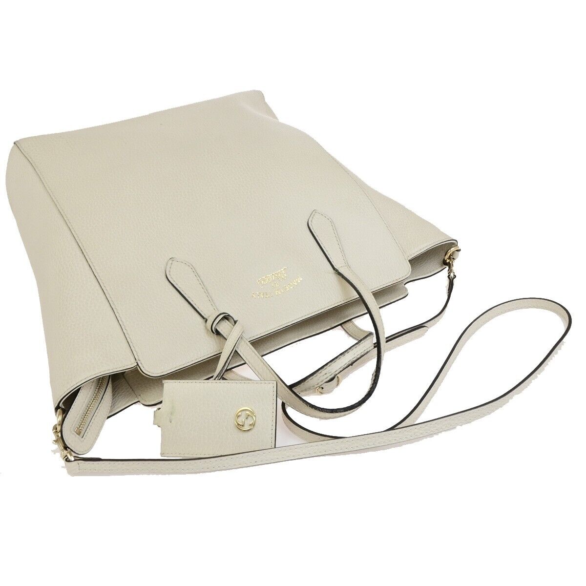 GUCCI Logo Swing 2Way Shoulder Hand Tote Bag Leather White Italy 62FB451