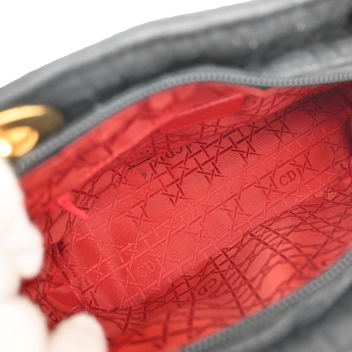 CHRISTIAN DIOR Logo Lady Cannage Hand Bag Nylon Leather Black GHW Italy 70EG071