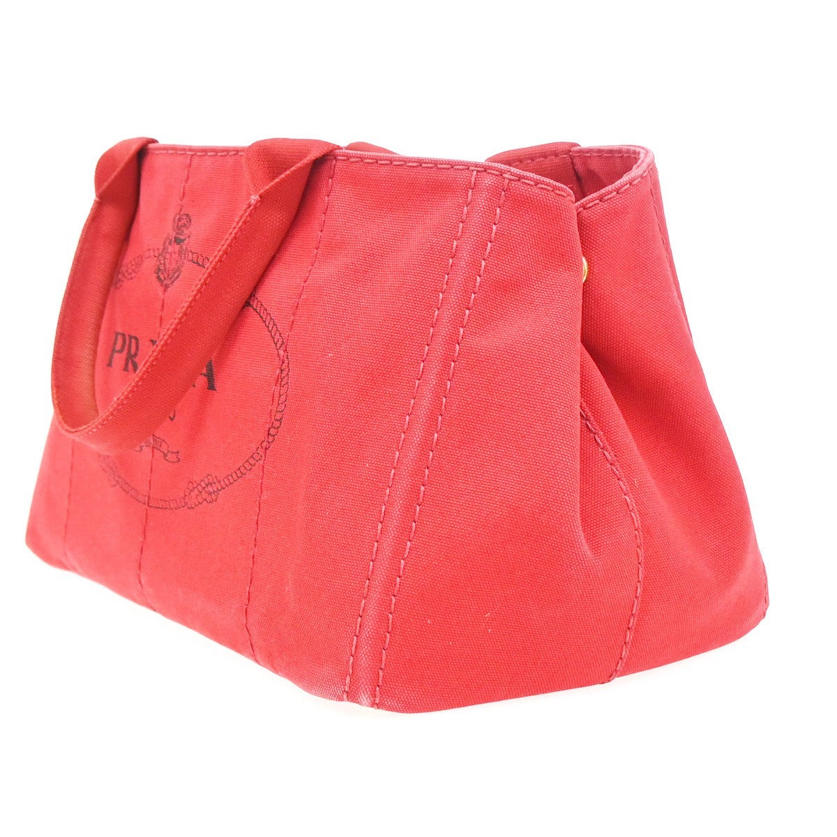 PRADA Logo CANAPA Shoulder Hand Tote Bag Canvas Leather Red GHW Italy 34AA200