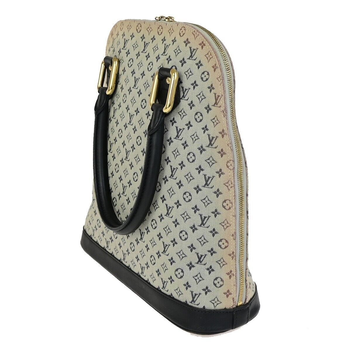 LOUIS VUITTON Logo Alma Haut Hand Bag Monogram Mini Canvas Blue M92202 31FB318