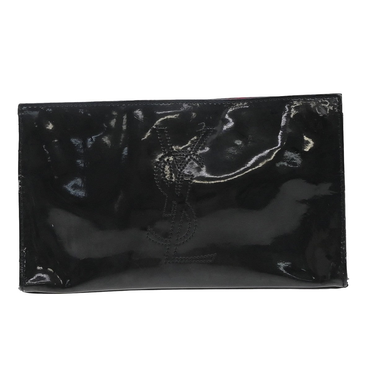 YVES SAINT LAURENT YSL Logo Pouch Bag Patent Leather Black Pink GHW 03KB043