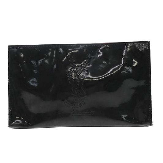 YVES SAINT LAURENT YSL Logo Pouch Bag Patent Leather Black Pink GHW 03KB043
