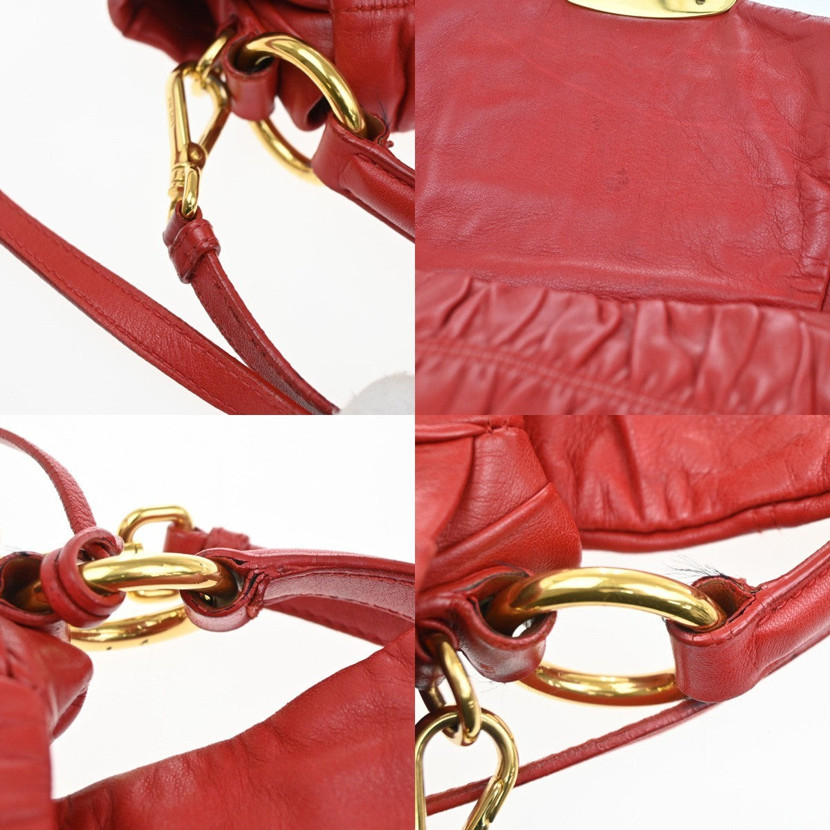 PRADA Logo Shoulder Hand Bag Nappa Leather Red GHW Italy 78CA652