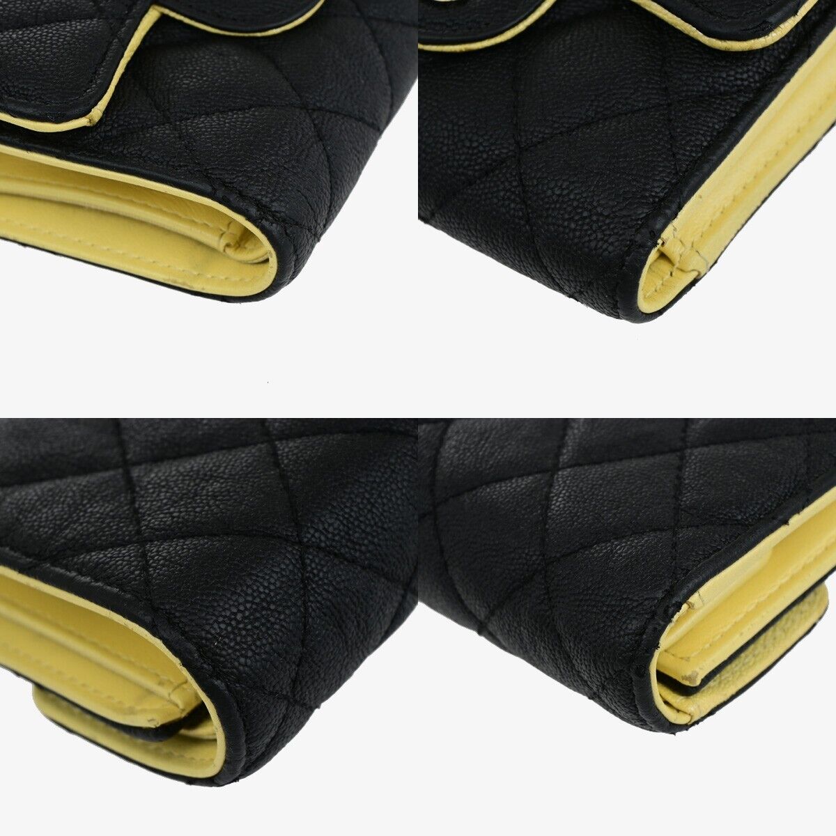 CHANEL CC Logo Matelasse Trifold Compact Wallet Leather Black Yellow 82RK415