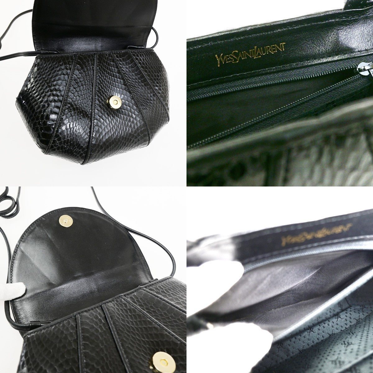 YVES SAINT LAURENT Logo Shoulder Bag Embossing Leather Black GHW 63KD155
