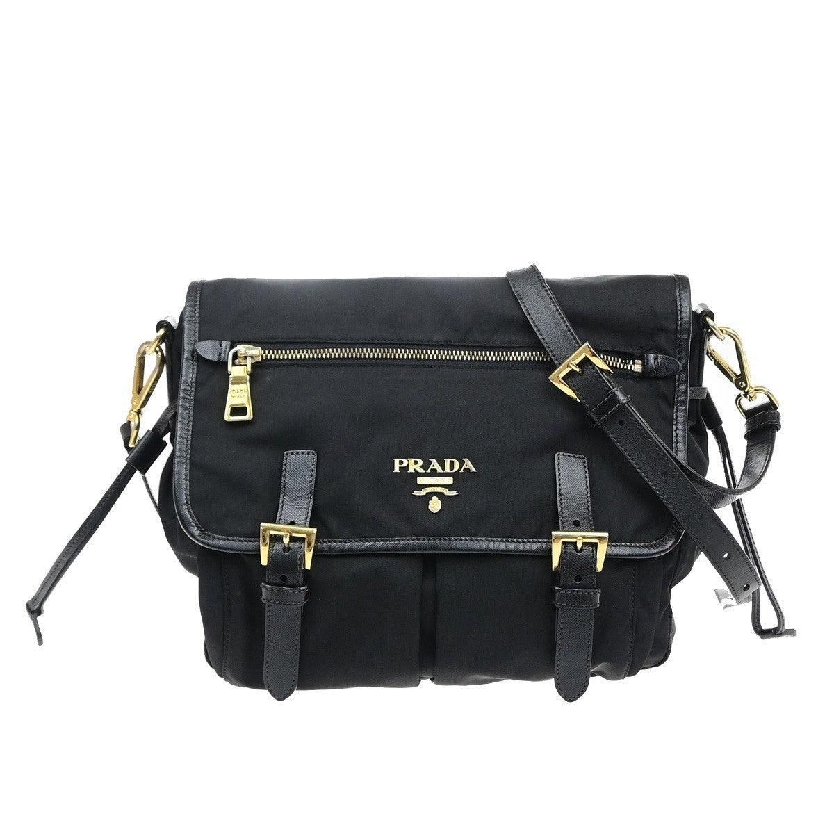 PRADA Logo Tessuto Crossbody Shoulder Bag Nylon Leather Black GHW Italy 76MA710