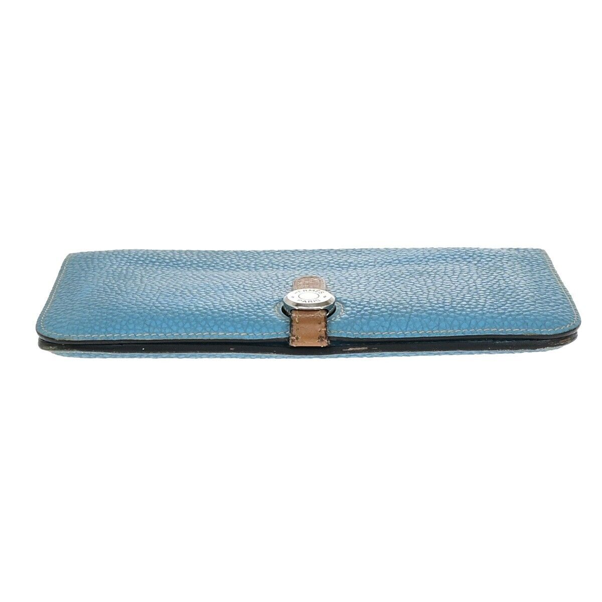HERMES Dogon GM Coin Case Bicolor Bifold Wallet Togo Leather Bleu Jean 32KA284