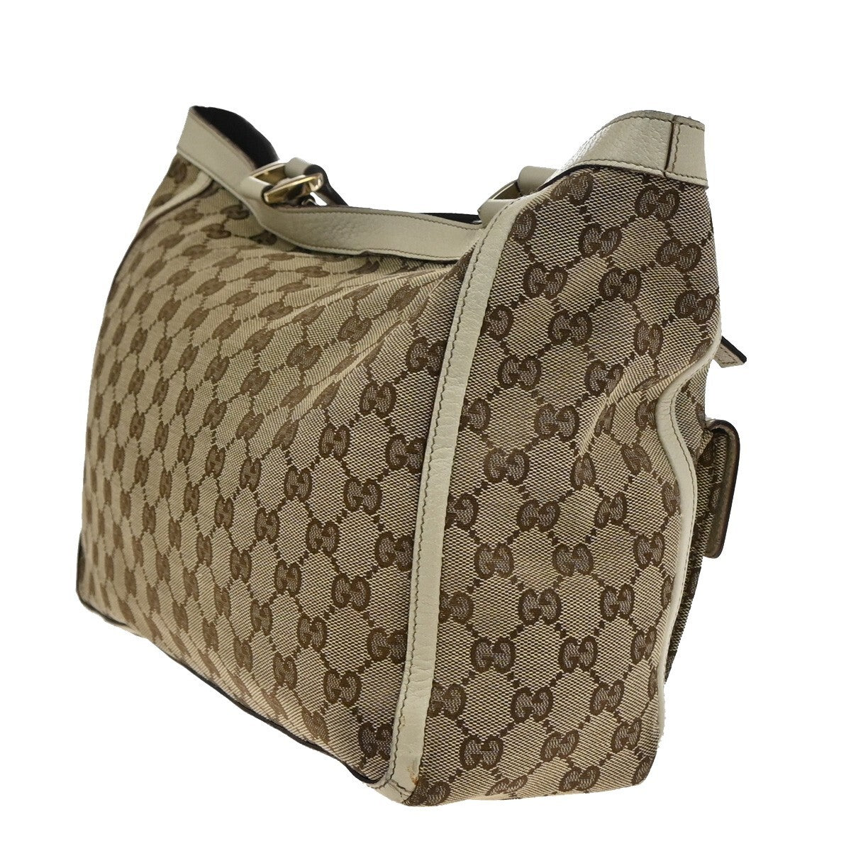 GUCCI Logo GG pattern Shoulder Tote Bag Canvas Leather Brown Beige Italy 85FB560