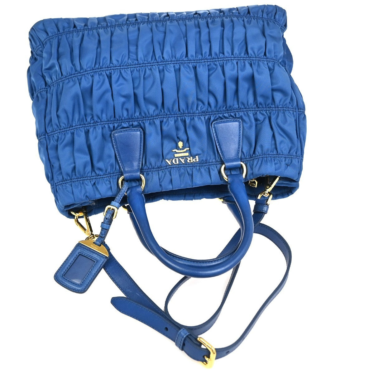 PRADA Tessuto 2way Shoulder Hand Gathered bag Bag Nylon Leather Blue GHW 76TA613