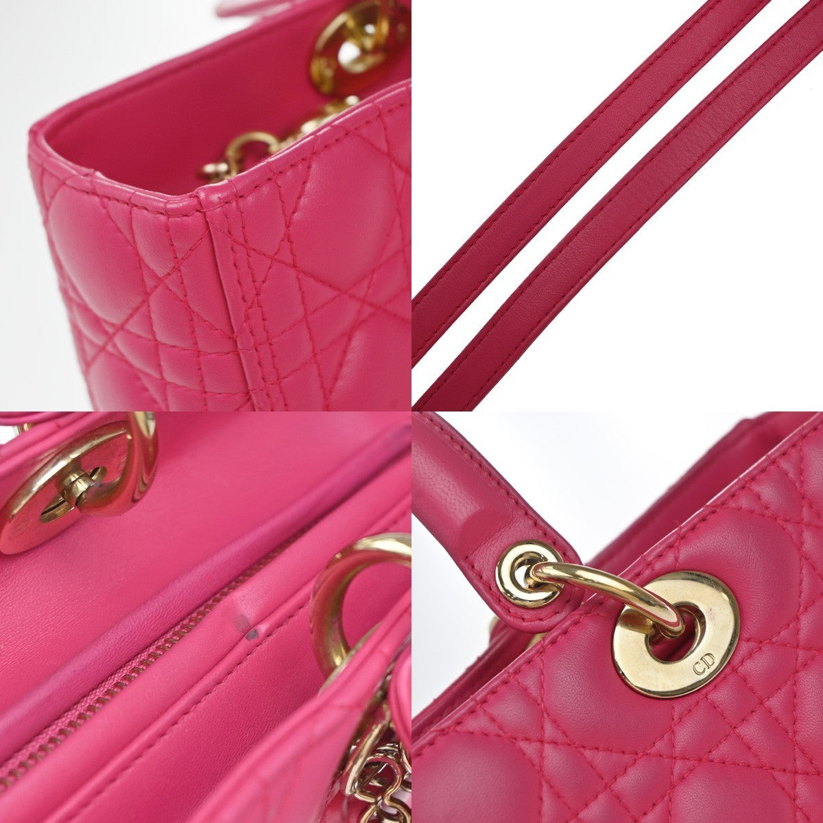 CHRISTIAN DIOR Lady Cannage 2Way Shoulder Hand Bag Leather Pink GHW 618RP028