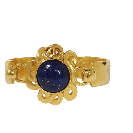 CHANEL CC Lapis Lazuli Bracelet Bangle 97P GHW Blue Accessory Vintage 28RH121