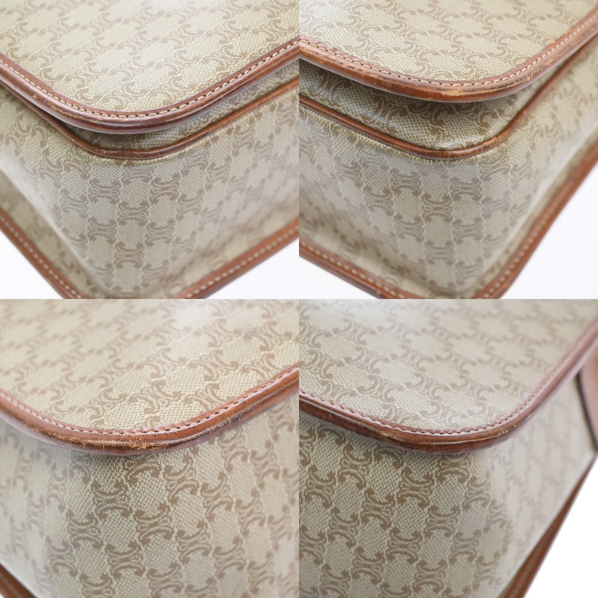 CELINE Logo Macadam Pattern Shoulder Bag PVC Leather Beige GHW Italy 68KC717