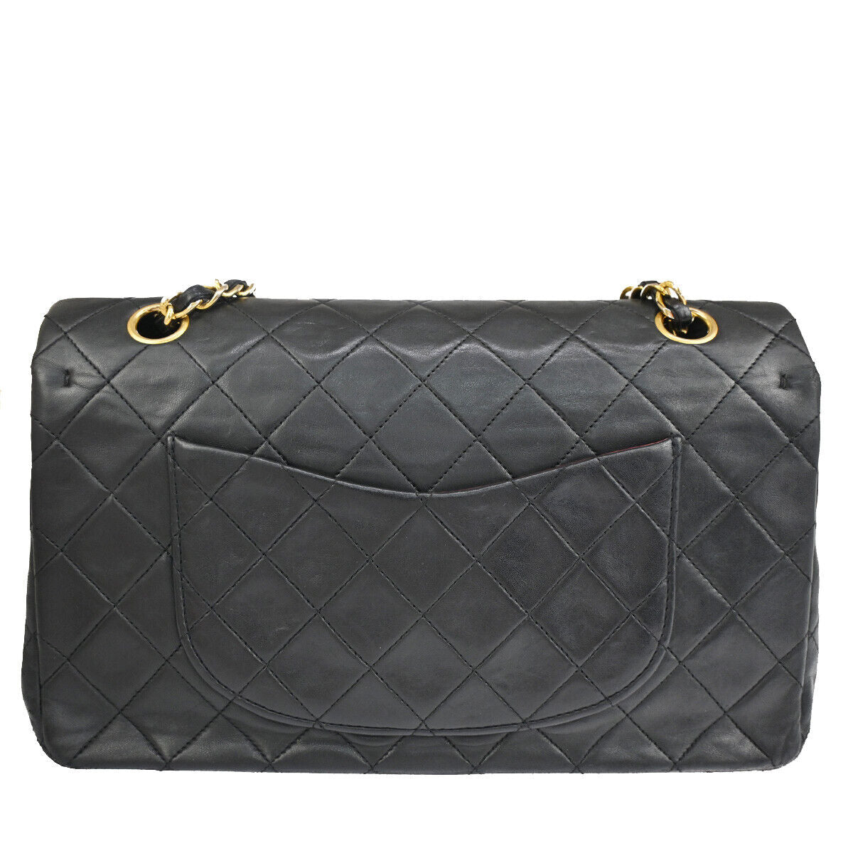 CHANEL CC Matelasse 25 Double Flap Chain Shoulder Bag Leather Black GHW 373RJ561