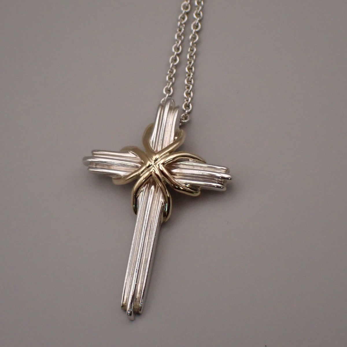 Tiffany & Co. Signature Cross Chain Necklace Pendant Silver 925/Gold 750 83RL378