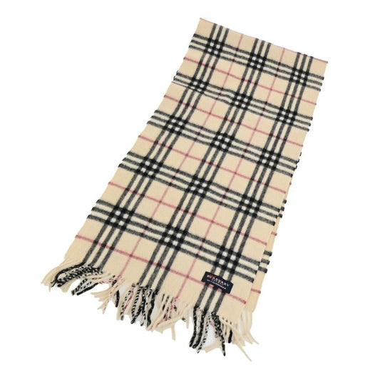 BURBERRY Logo Long Check Scarf  100% Cashmere Beige Accessory 05FB477