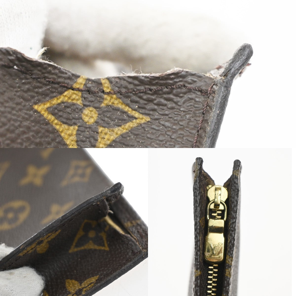 LOUIS VUITTON Logo BUCKET PM Pouch Bag Monogram Leather Brown France 04KC333