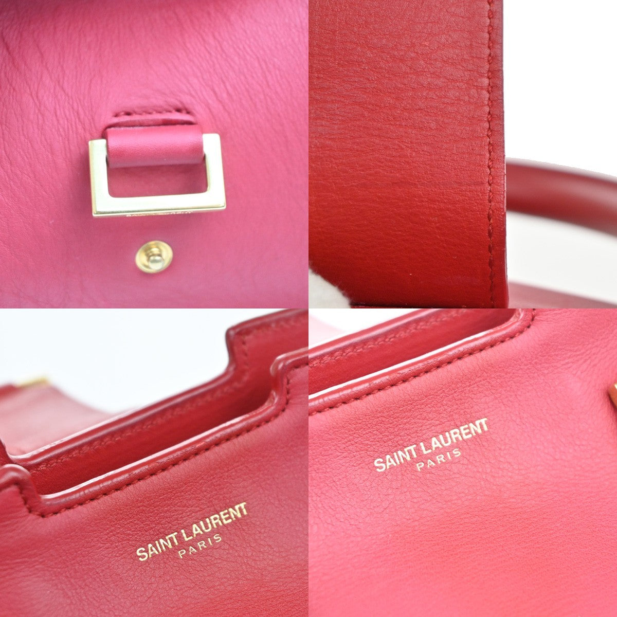 SAINT LAURENT Petit Cabas Y Line 2way Shoulder Hand Bag Leather RD Italy 76KC999