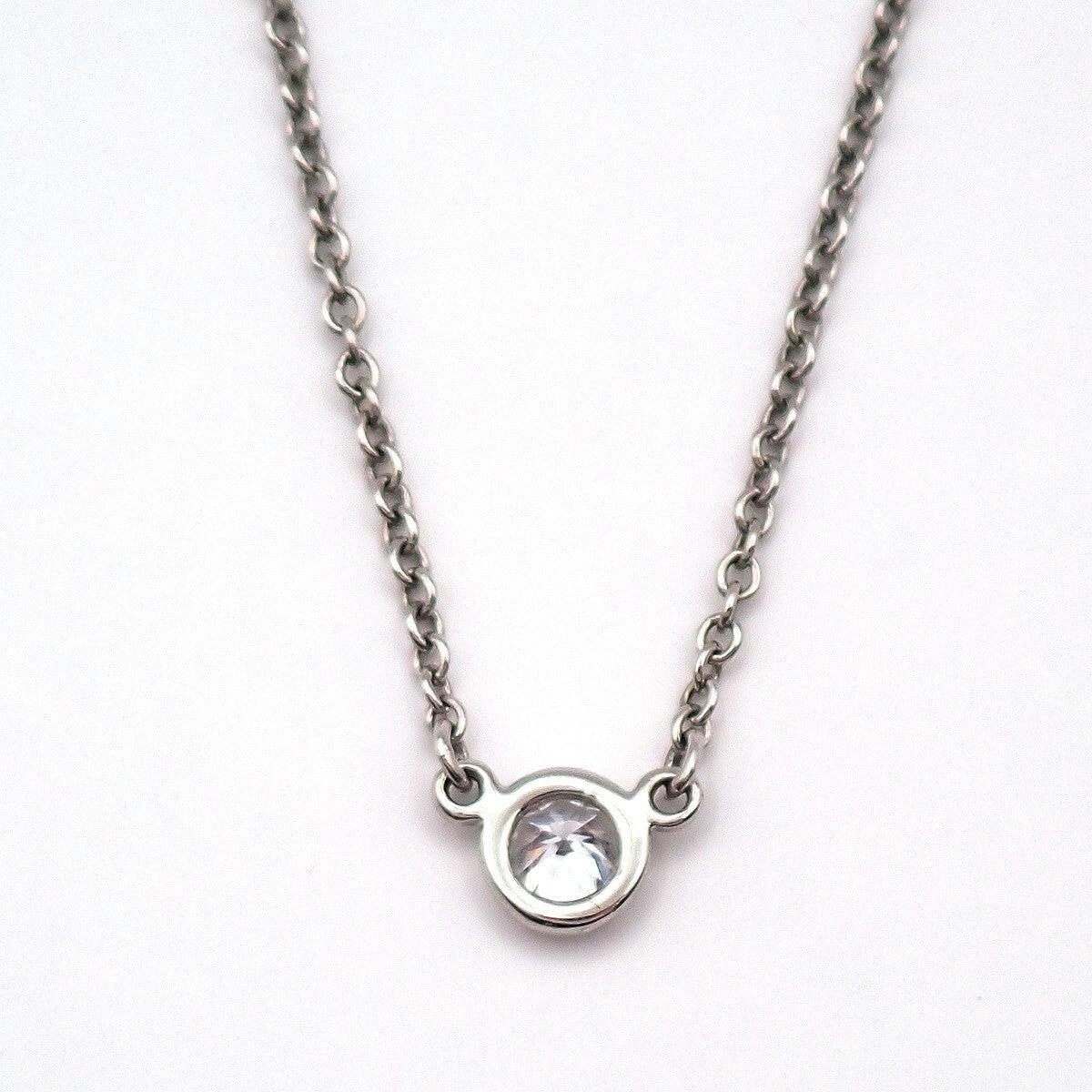 TIFFANY & CO. By The Yard Single Diamond Pendant Necklace Pt 950 Silver 10RK965