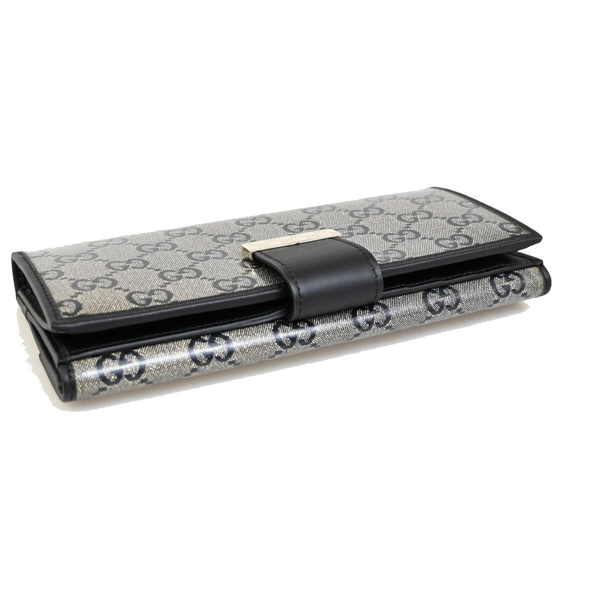 GUCCI Crystal GG Pattern Long Wallet Coating Canvas Leather Black GHW 86RF275