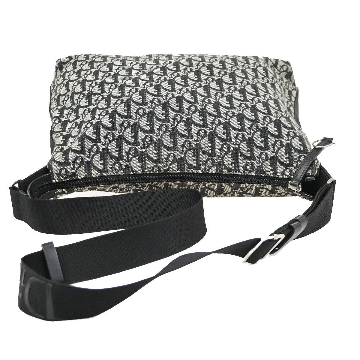 CHRISTIAN DIOR Logo Trotter Pattern shoulder Bag Canvas Leather Black 75CB030