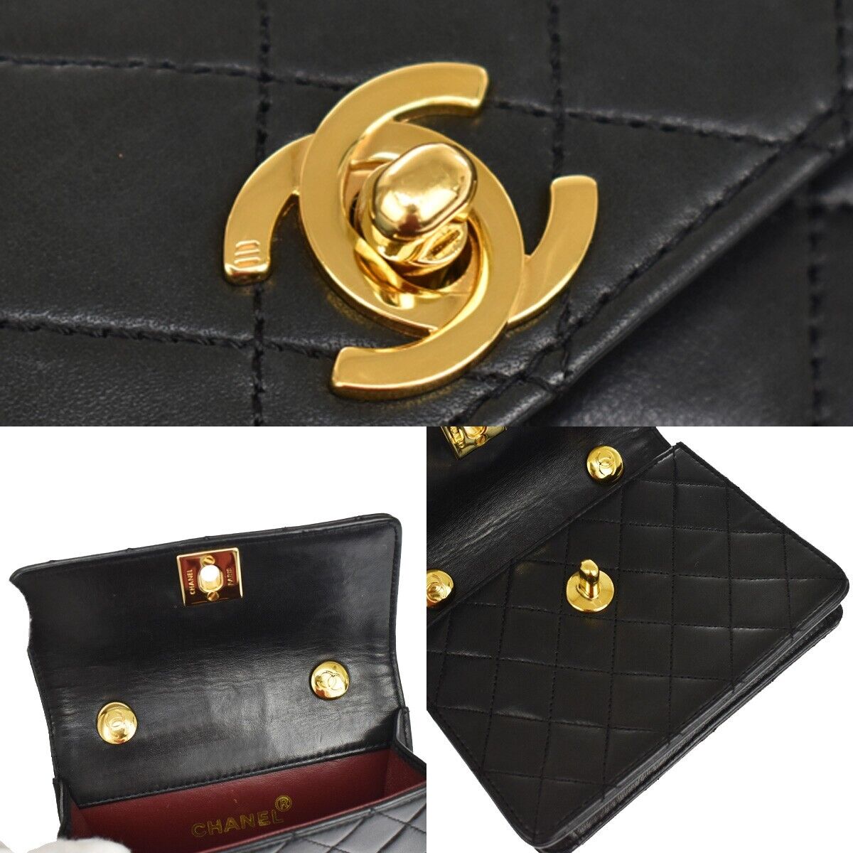 CHANEL CC Mini Matelasse Chain Shoulder Bag Leather Black GHW Vintage 386RC974