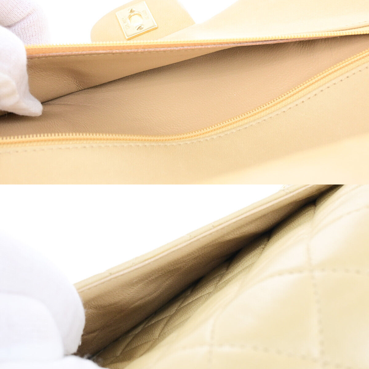 CHANEL CC Matelasse 25 Double Flap Chain Shoulder Bag Leather Beige GHW 652RK742