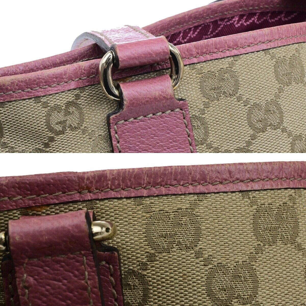 GUCCI Logo GG Pattern Shoulder Hand Bag Canvas Leather Brown Pink GHW 65EE117