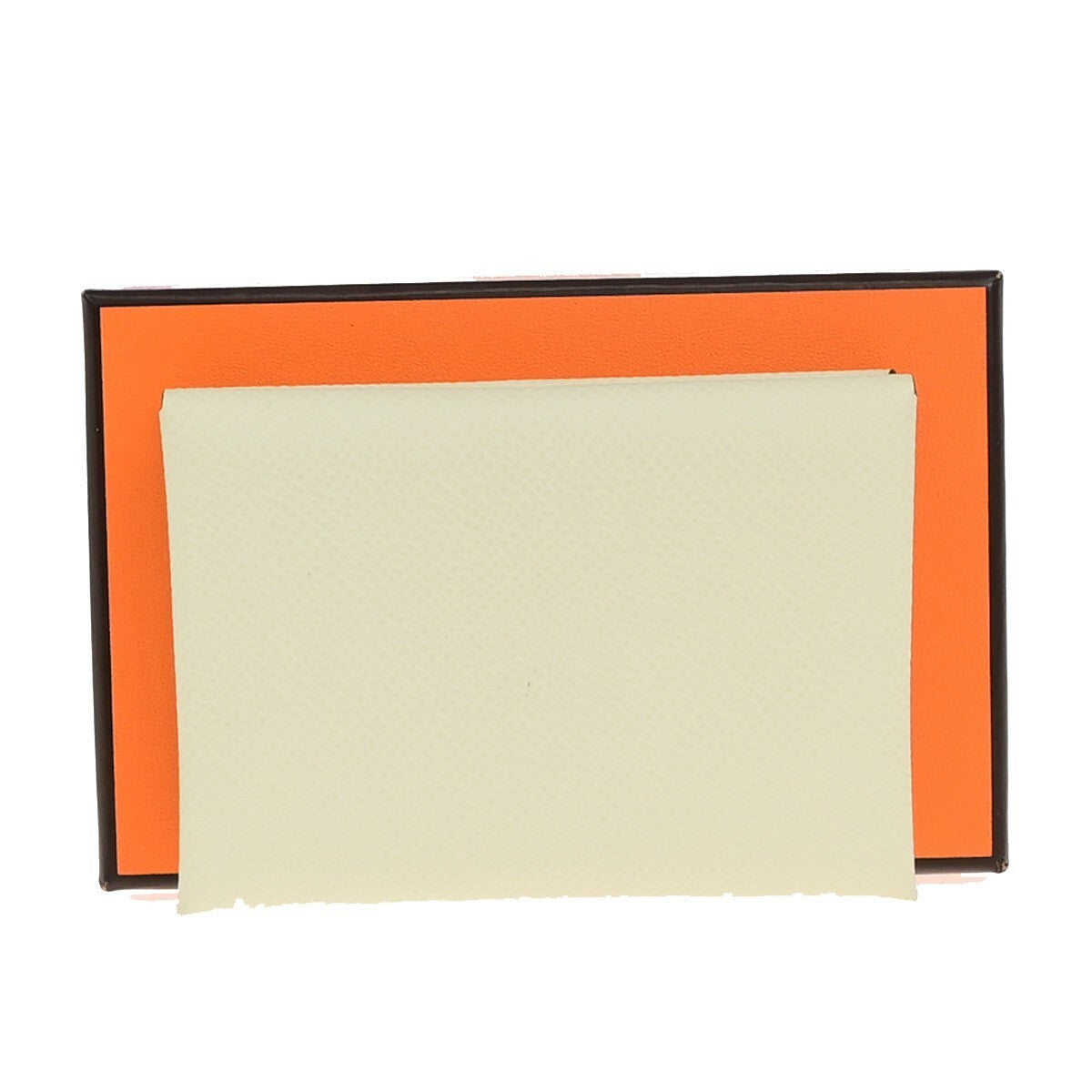 HERMES Logo Calvi Duo Card Holder Coin Case Epsom Leather White Yellow 50RK842