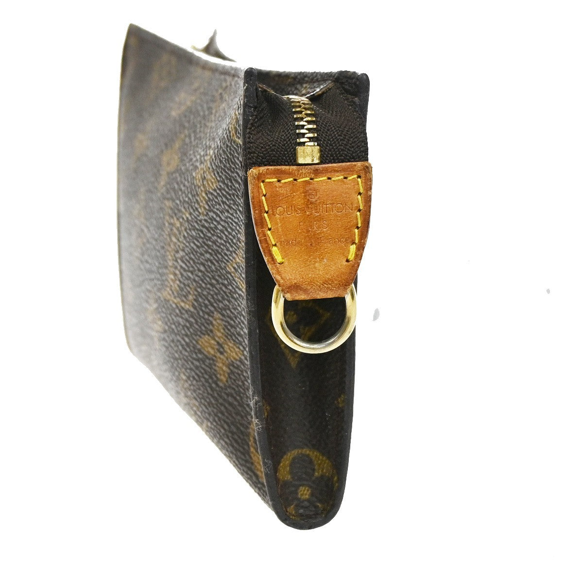 LOUIS VUITTON LV Logo Bucket PM Pouch Bag Monogram Leather Brown Gold 05KC984