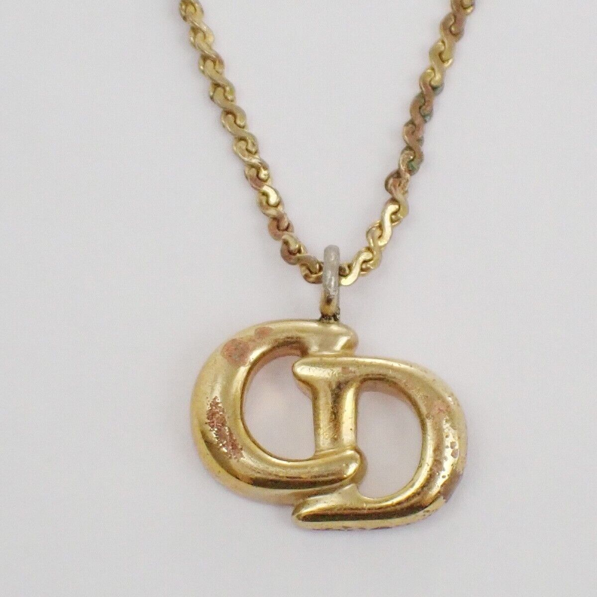 CHRISTIAN DIOR CD Logo Pendant Charm Necklace Gold Accessory 05ED432