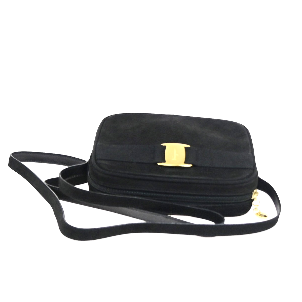 SALVATORE FERRAGAMO Logo Vara Mini Shoulder Bag Suede Leather Black GHW 36KD113