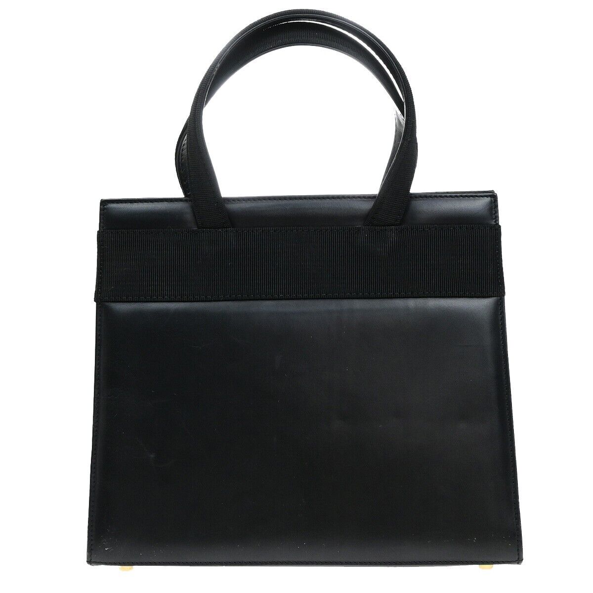 SALVATORE FERRAGAMO Logo Vara Hand Bag Canvas Leather Black Gold Italy 67ED785
