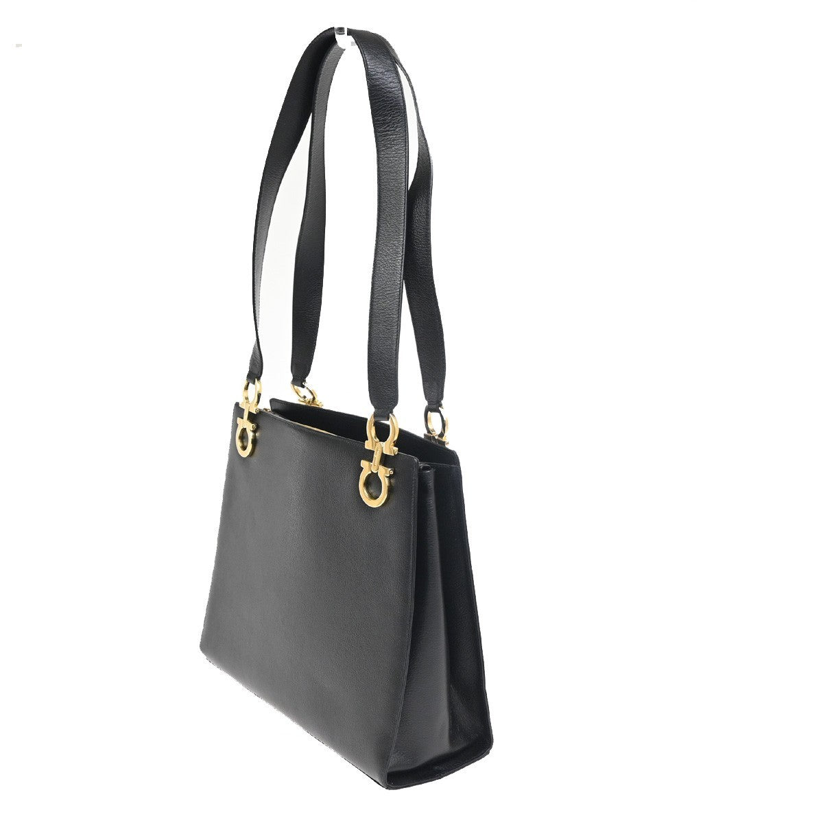 SALVATORE FERRAGAMO Logo Gancini Shoulder Hand Bag Leather GHW Black 35KC837