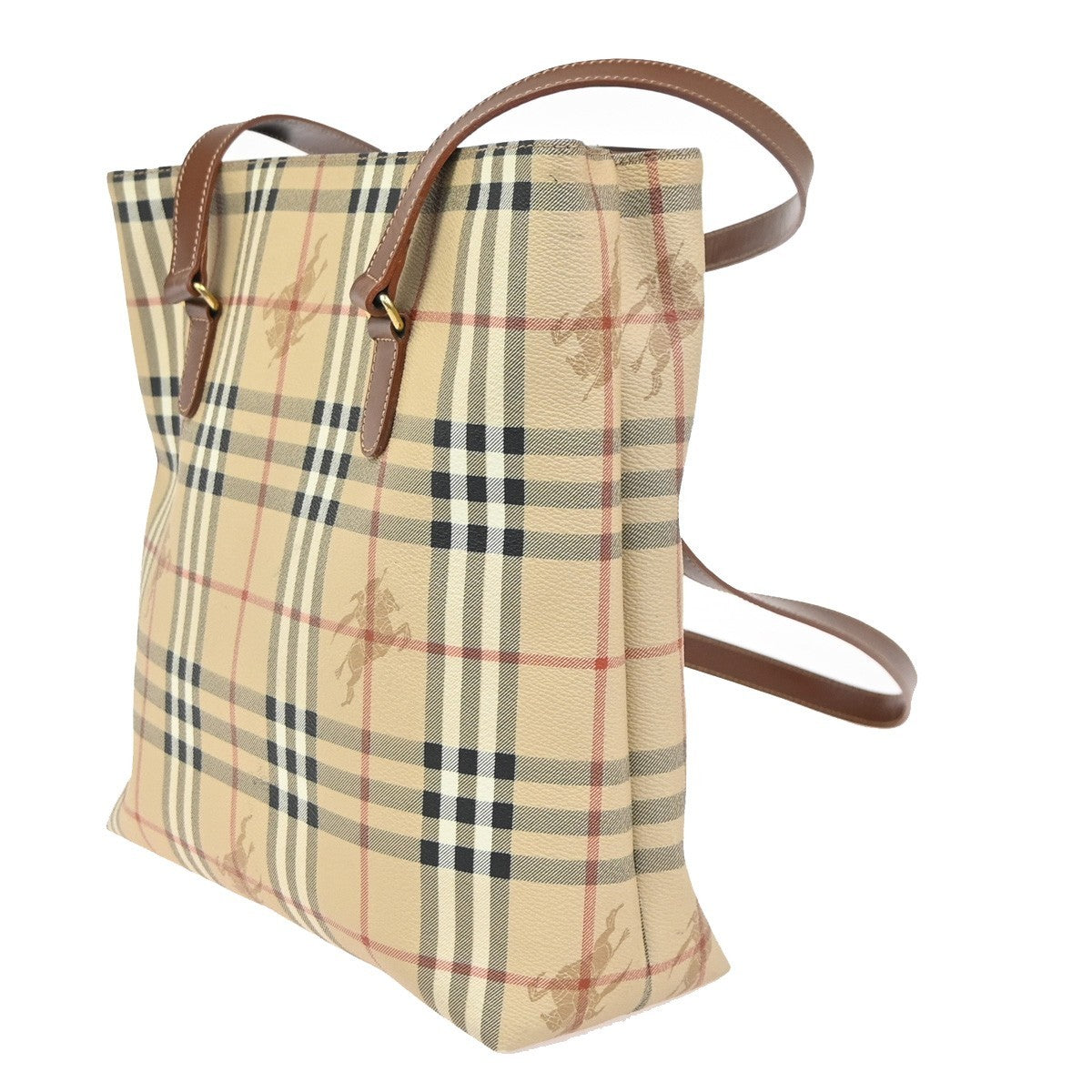 BURBERRY Nova Check Shoulder Bag PVC Leather Brown Beige GHW Italy 31KD012
