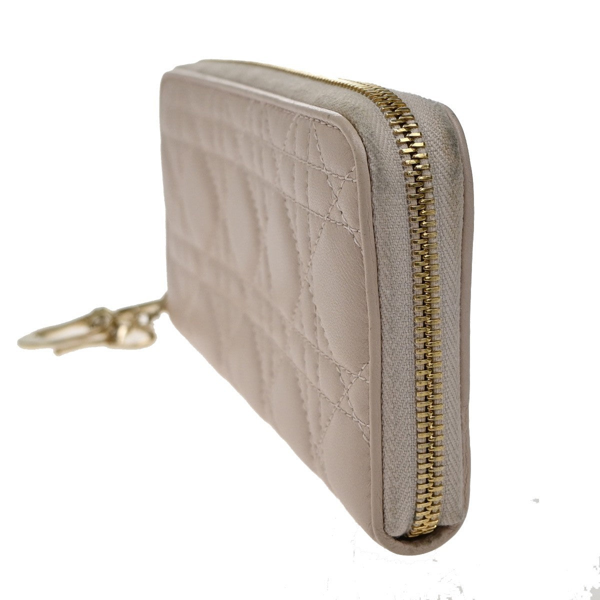 CHRISTIAN DIOR Logo Cannage Zipper Around Long Wallet Leather Pink GHW 80KB338