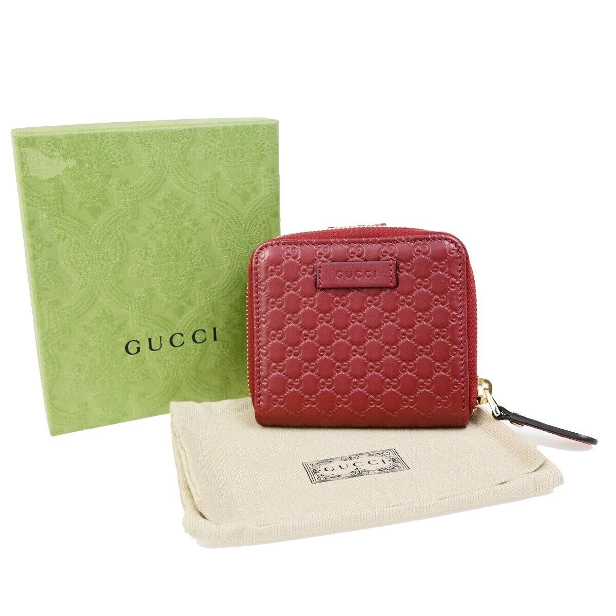 GUCCI Micro Guccissima GG Pattern Bifold Zipper Wallet Leather Red 34FB312