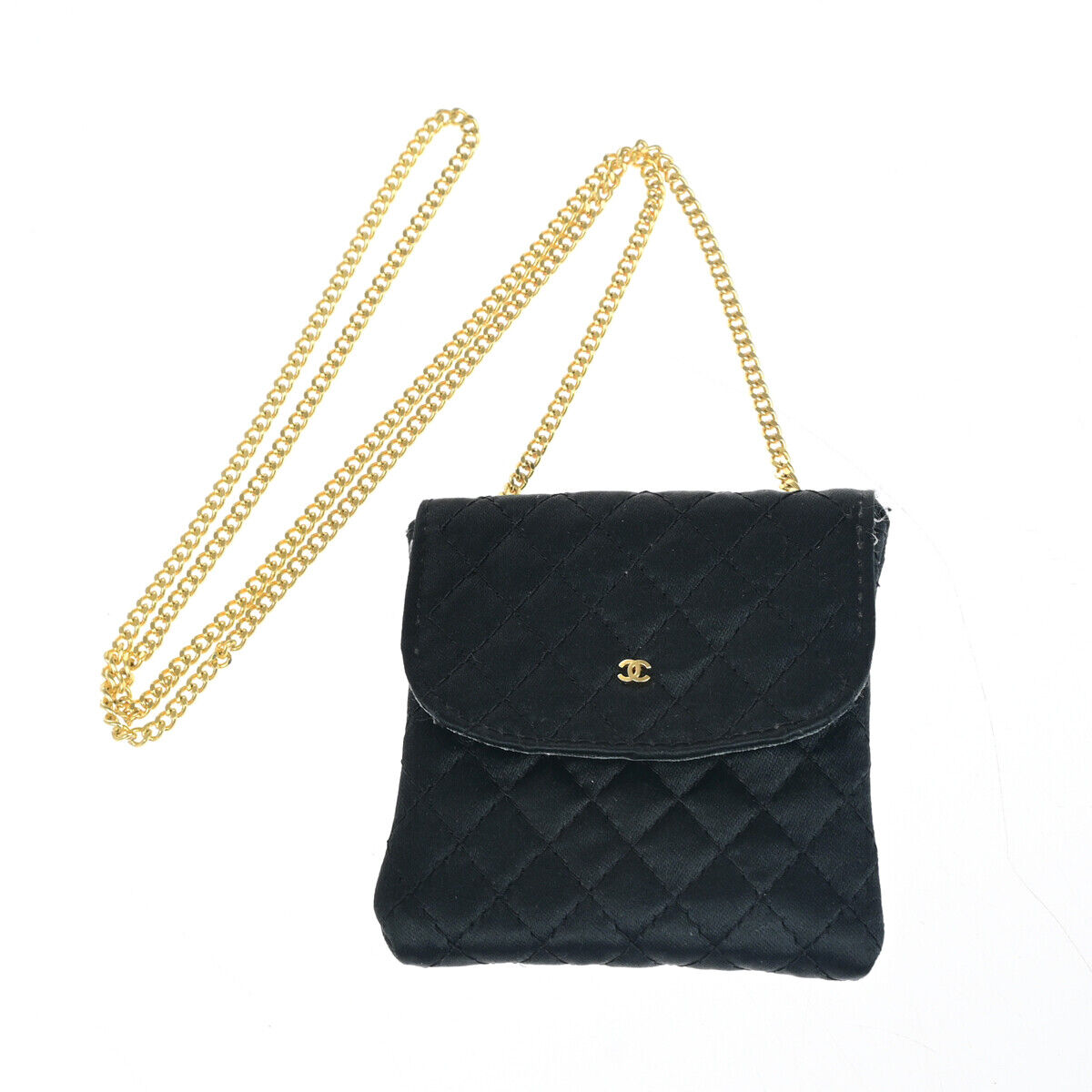 CHANEL CC Logo Micro Matelasse Shoulder Bag Pouch Canvas Leather Black 88RK080