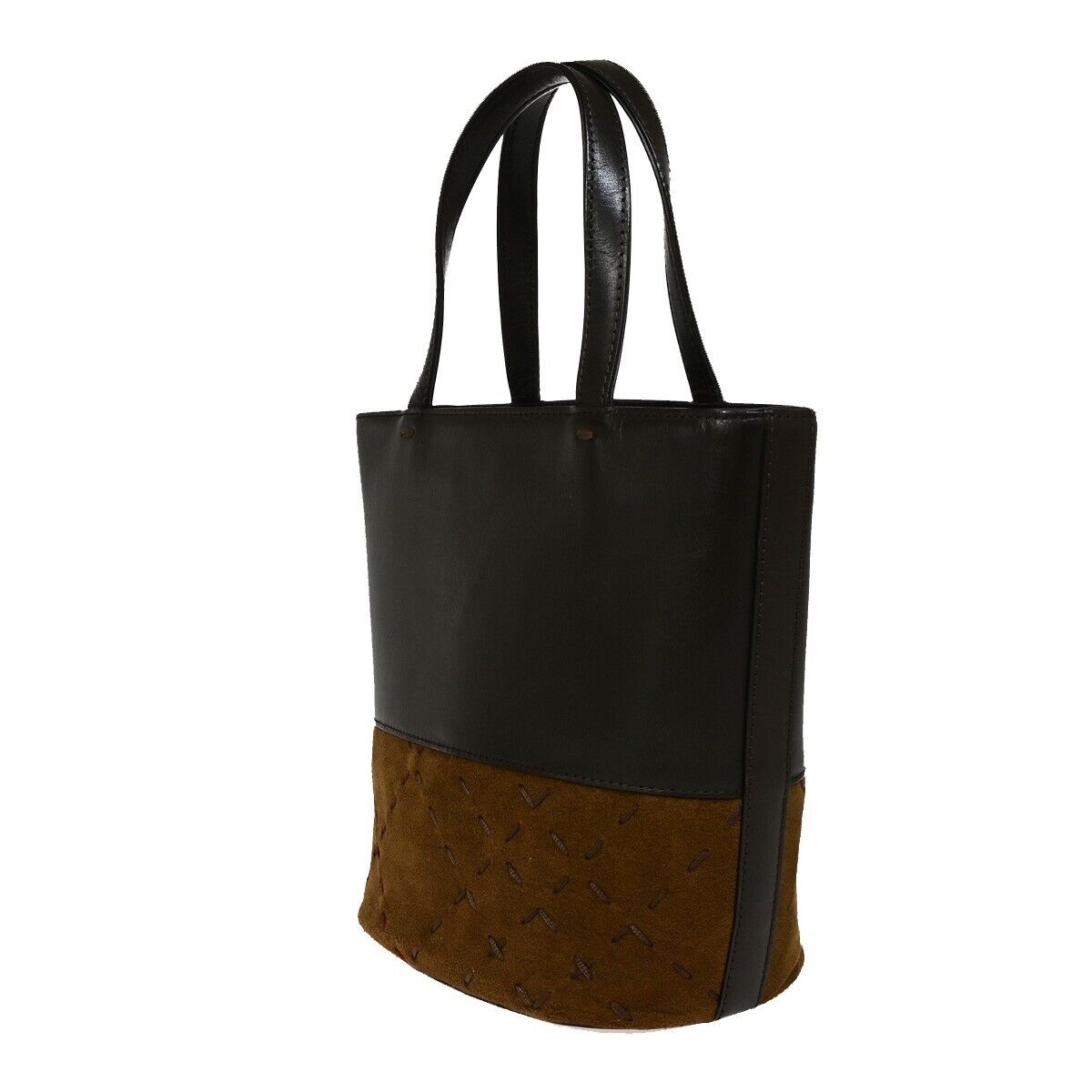 BURBERRY Logo Bicolor Hand Tote Bag Leather Suede Brown 05EB902