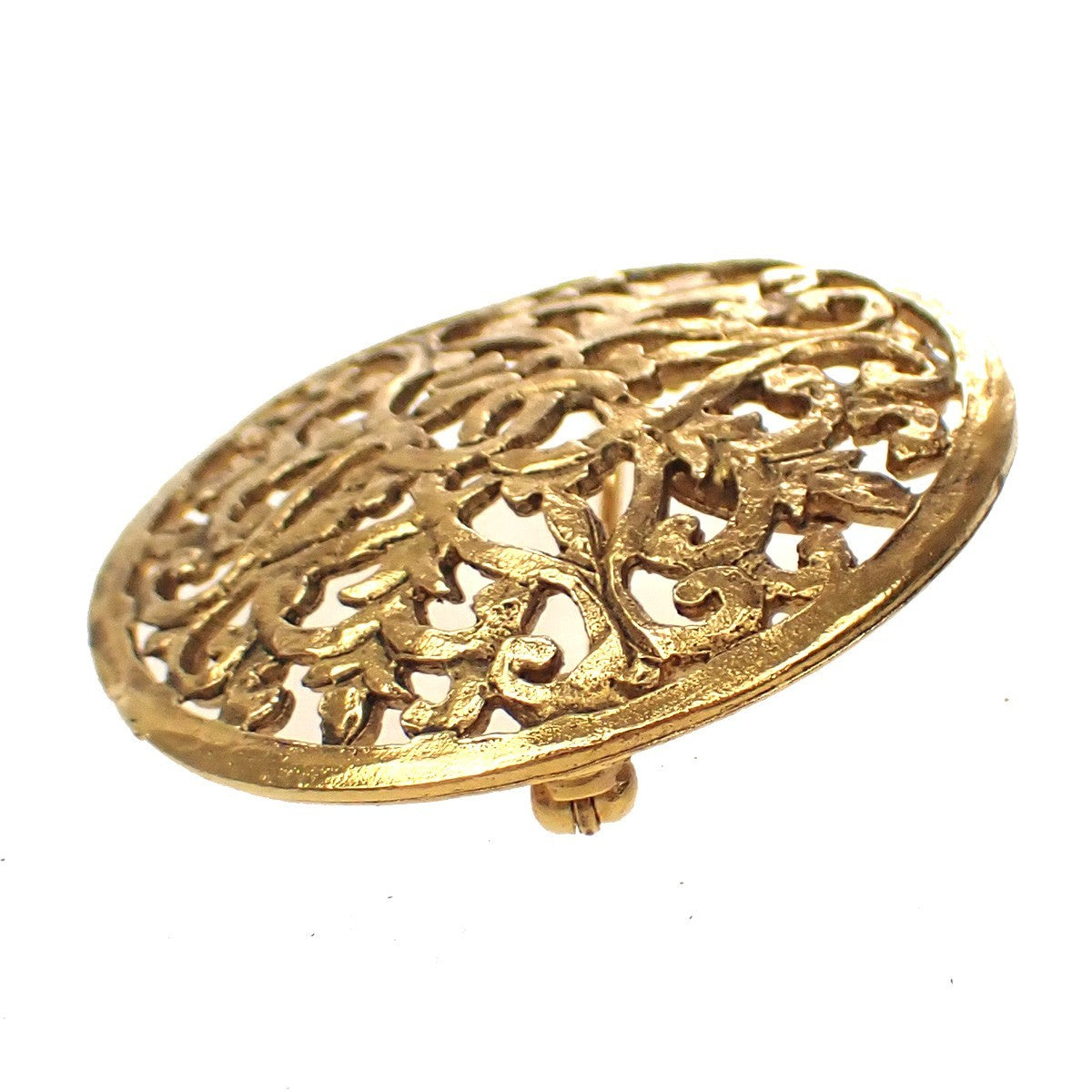 CHANEL CC Logo Round Pin Brooch 26 Gold GHW France Vintage 36YJ176