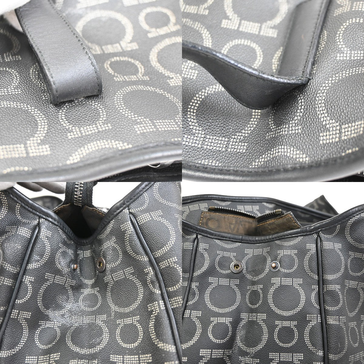 SALVATORE FERRAGAMO Gancini Hand Tote Bag Leather Black SHW Italy 67CA950