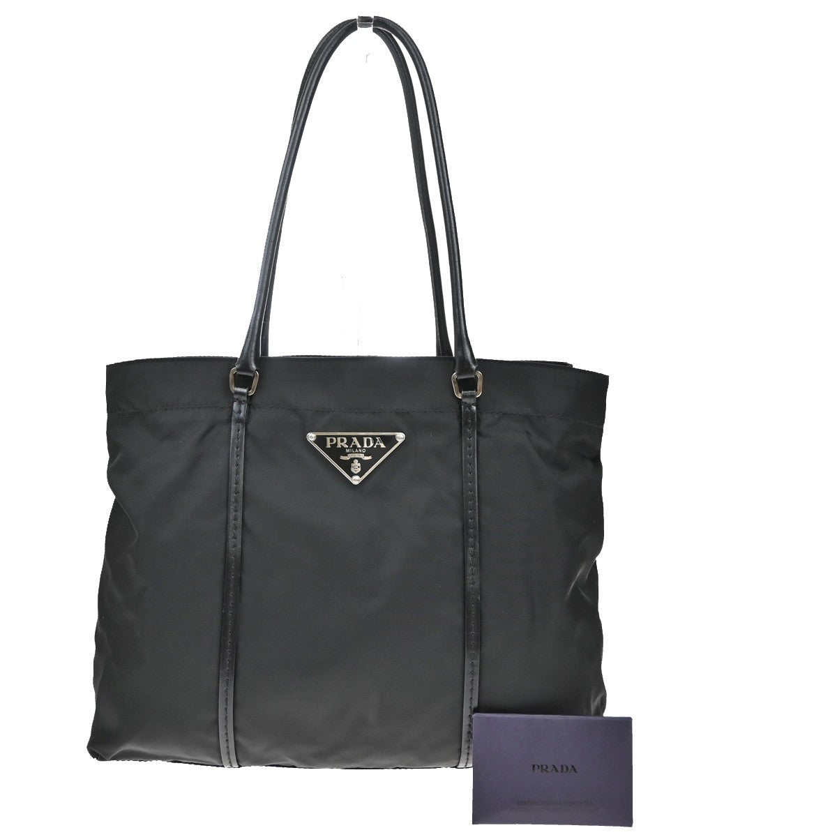 PRADA MILANO Logo Tessuto Shoulder Tote Bag Nylon Leather Black Nero 80KB461