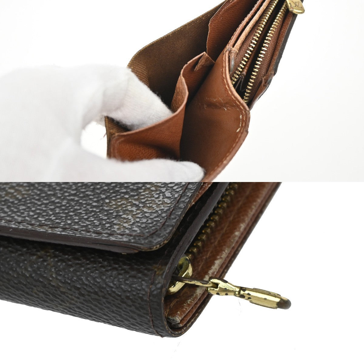 LOUIS VUITTON LV Logo 3 Set Bifold Trifold Wallet Monogram Leather Brown 63EG031