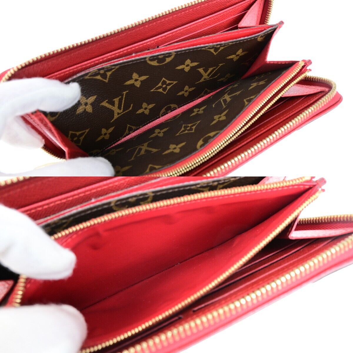 LOUIS VUITTON LV Long Zippy  Wallet Monogram Retiro Brown Red M61187 80ED264