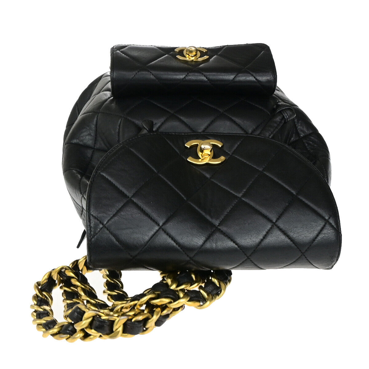 CHANEL CC Logo Matelasse Chain Backpack Bag Leather Black GHW Vintage 889RK563