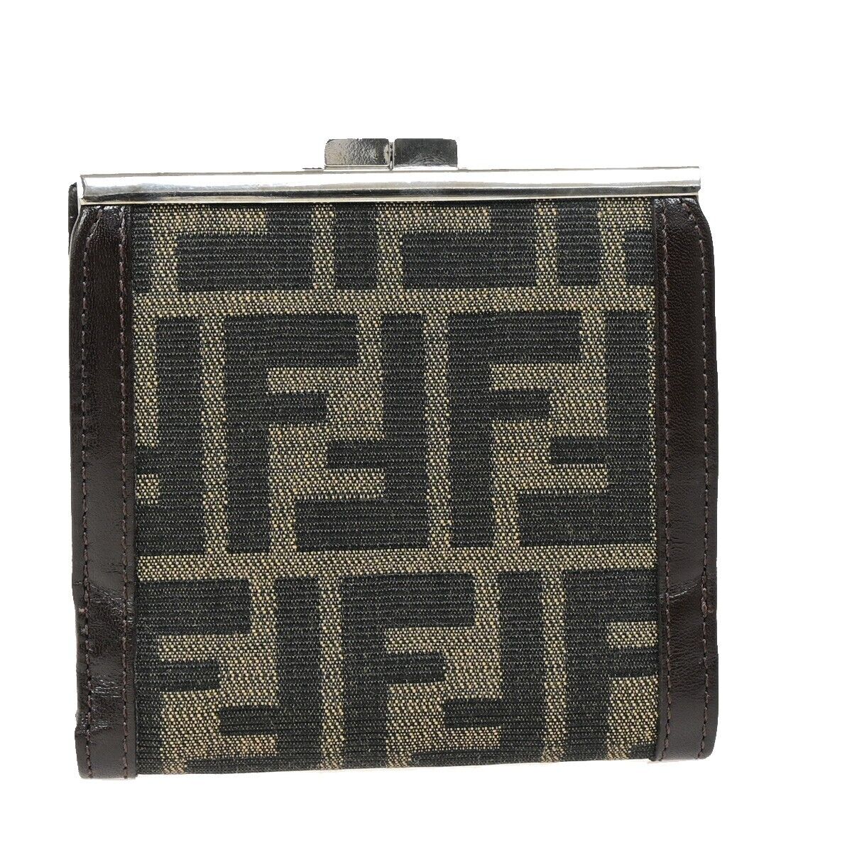 FENDI Logo Zucca Pattern Bifold Wallet Purse Canvas Leather Brown Italy 09HB977