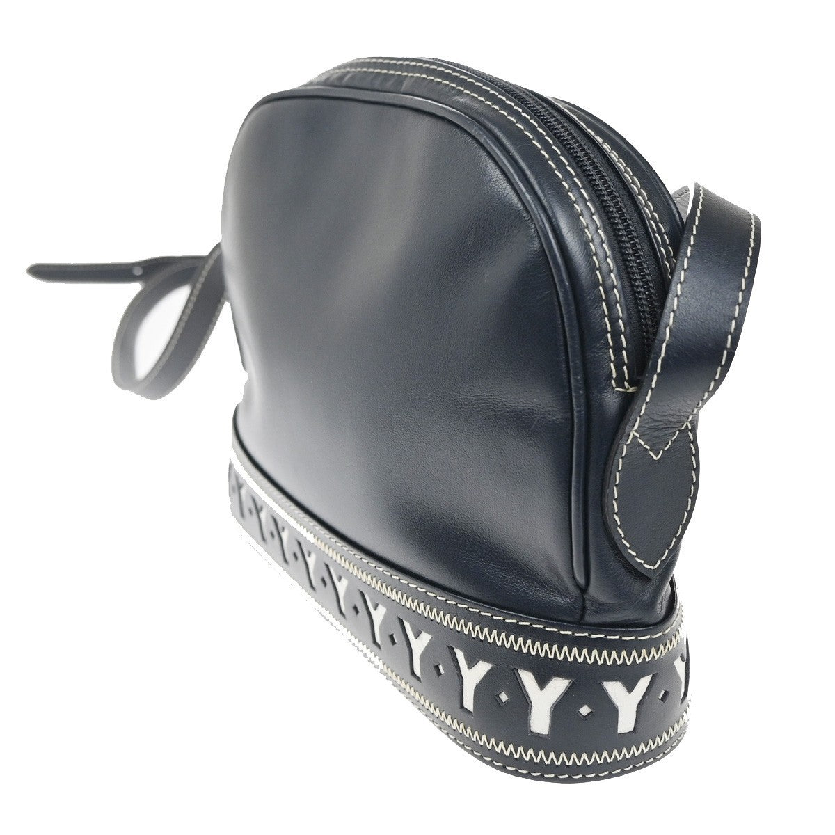 SAINT LAURENT Crossbody Shoulder Bag Leather Navy Blue White GHW France 70TA554