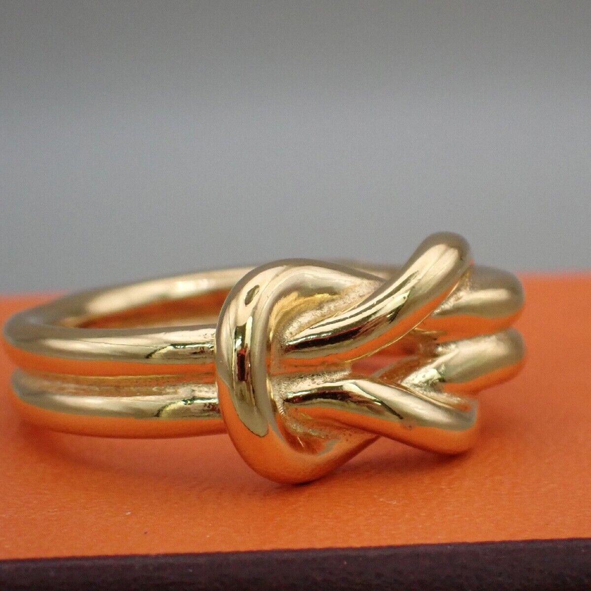 HERMES Logo Knot Scarf Large Ring Gold-Plated Accessory 66FB333