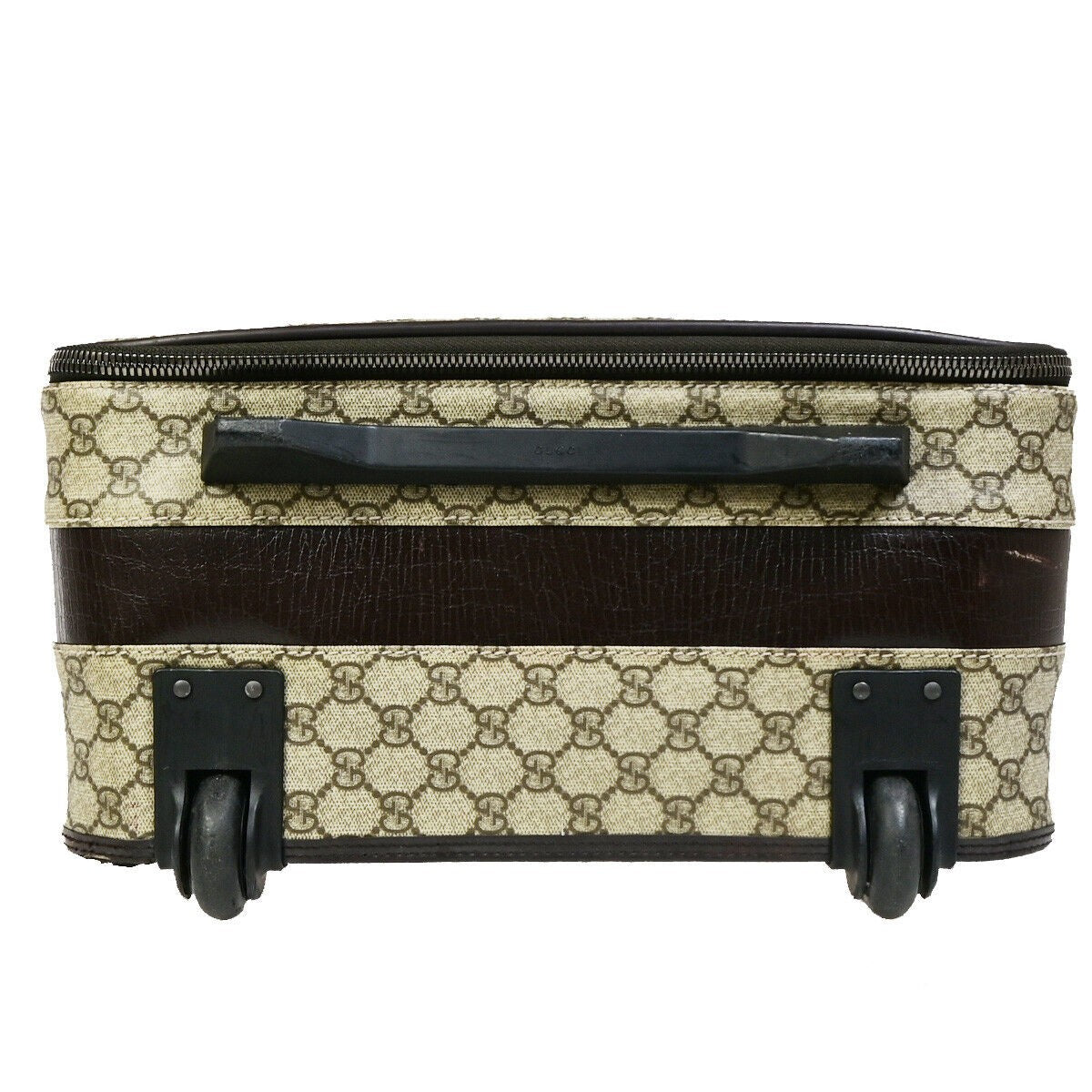GUCCI Logo GG Pattern Travel Suitcase Luggage Bag PVC Leather Brown 36YF175