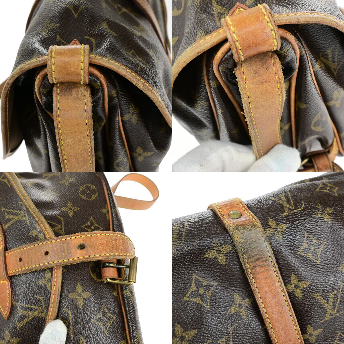 LOUIS VUITTON Logo Saumur 30 Shoulder Bag Monogram Leather Brown M42256 32YF525